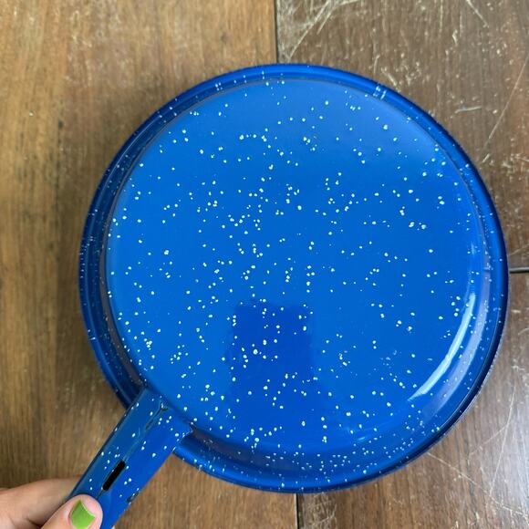 Vintage blue‎ white speckled enamel granite ware skillet cooking pan - Picture 7 of 7